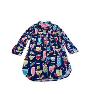 Nick And Nora Holiday Cheer Christmas Cocktails Nightshirt Sleep Shirt M Flannel